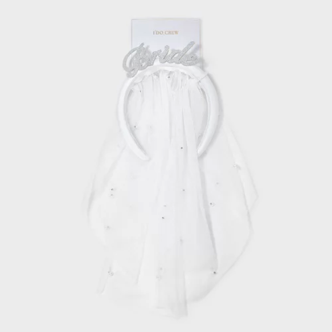 Bride Headband with Veil - White