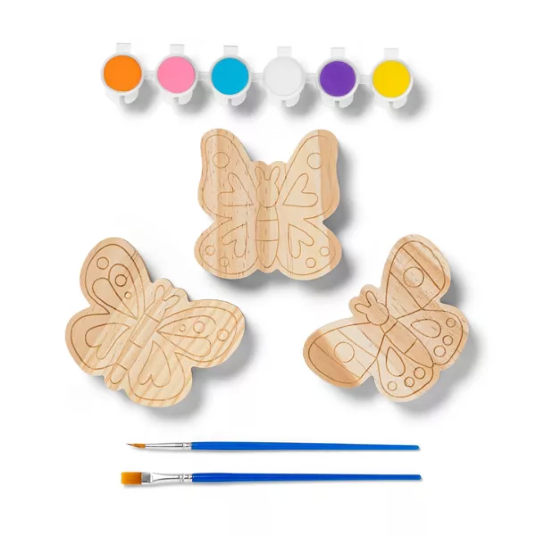 3pk Paint-Your-Own Wood Butterfly Set - Mondo Llama™: Kids Craft Kit with Acrylic Paints & Brushes, Non-Toxic