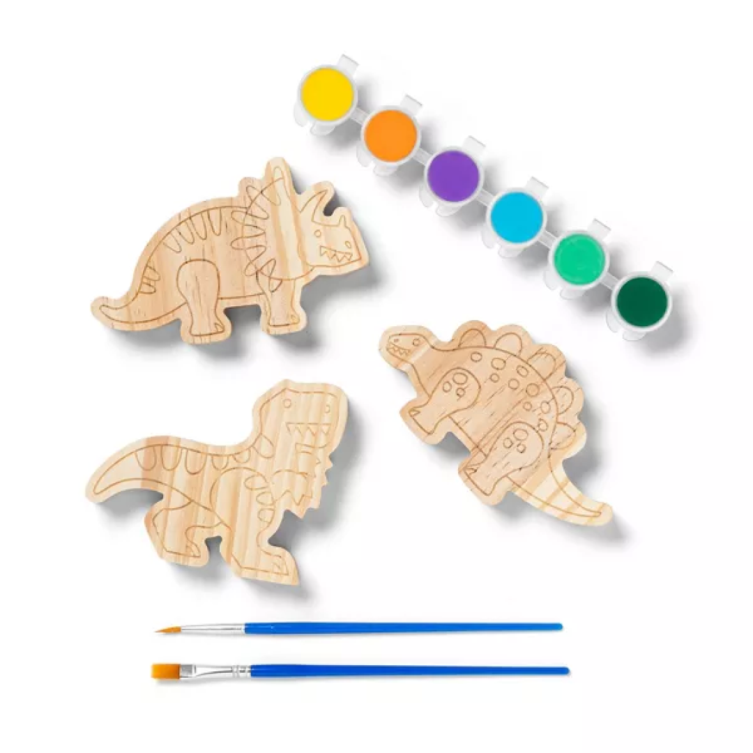 3pk Paint-Your-Own Wood Dinosaur Set - Mondo Llama™: Non-Toxic Craft Kit with Acrylic Paints & Brushes for Kids 3+