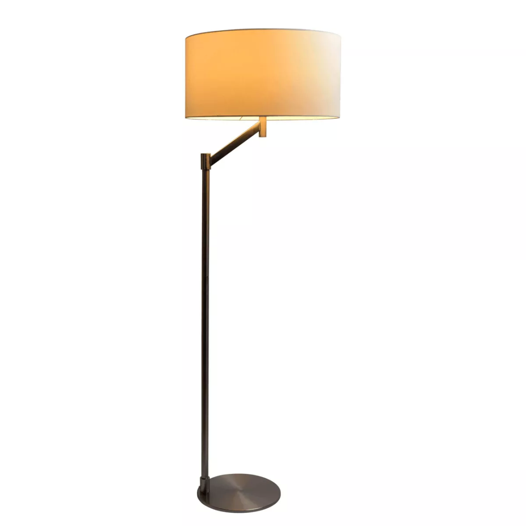 Brushed-Nickel Floor Lamp – White Linen Shade, Rotary Switch, Metal Base