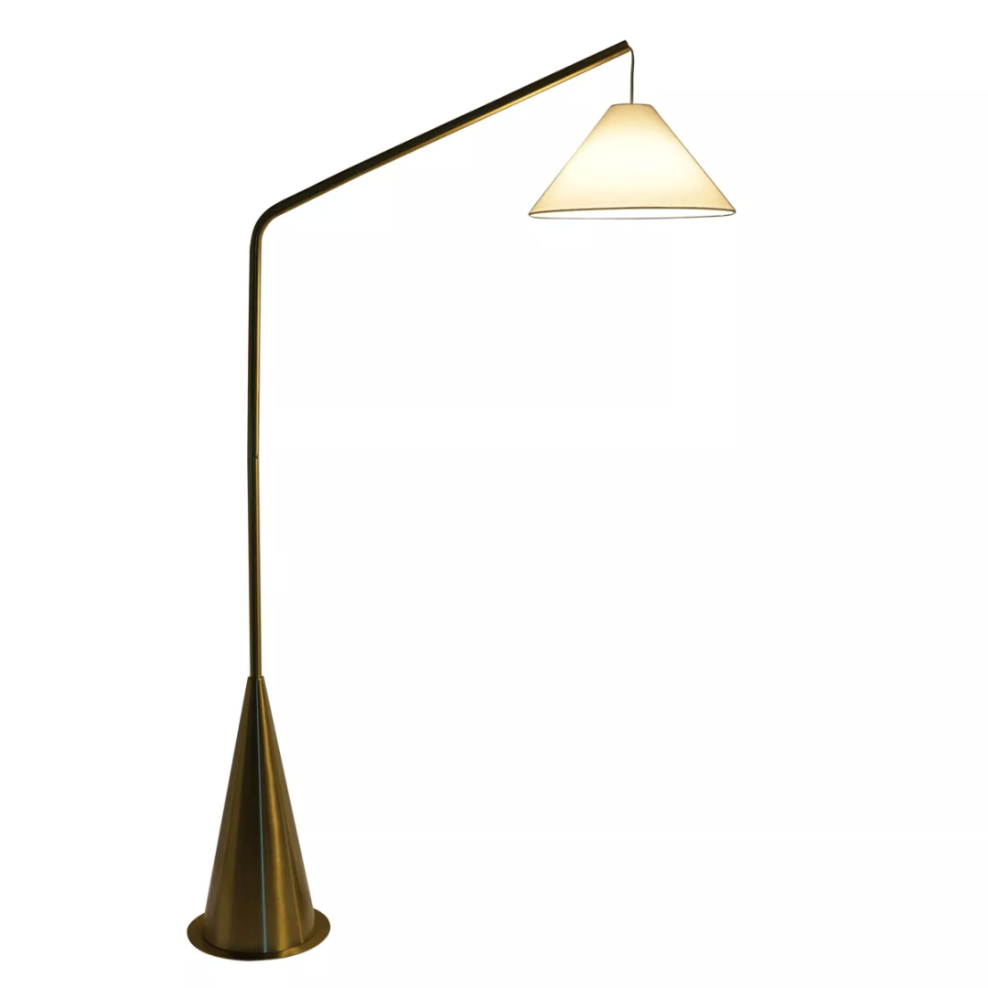 Black Floor Lamp – Coned Base, White Fabric Shade