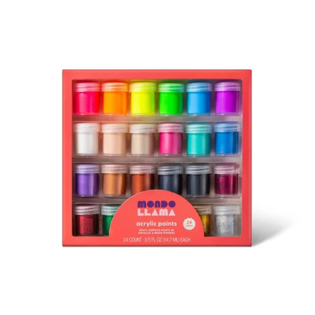 24ct Acrylic Paint Set Classic Colors - Mondo Llama™: Non-Toxic Water-Based Craft Paint for Adults, Multicolor