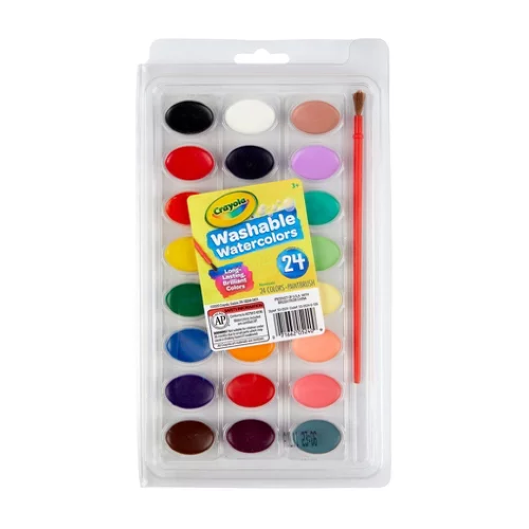 Crayola 24ct Washable Watercolor Paints with Brush: Non-Toxic Watercolor Paint Set for Kids, Multicolor Art Supplies