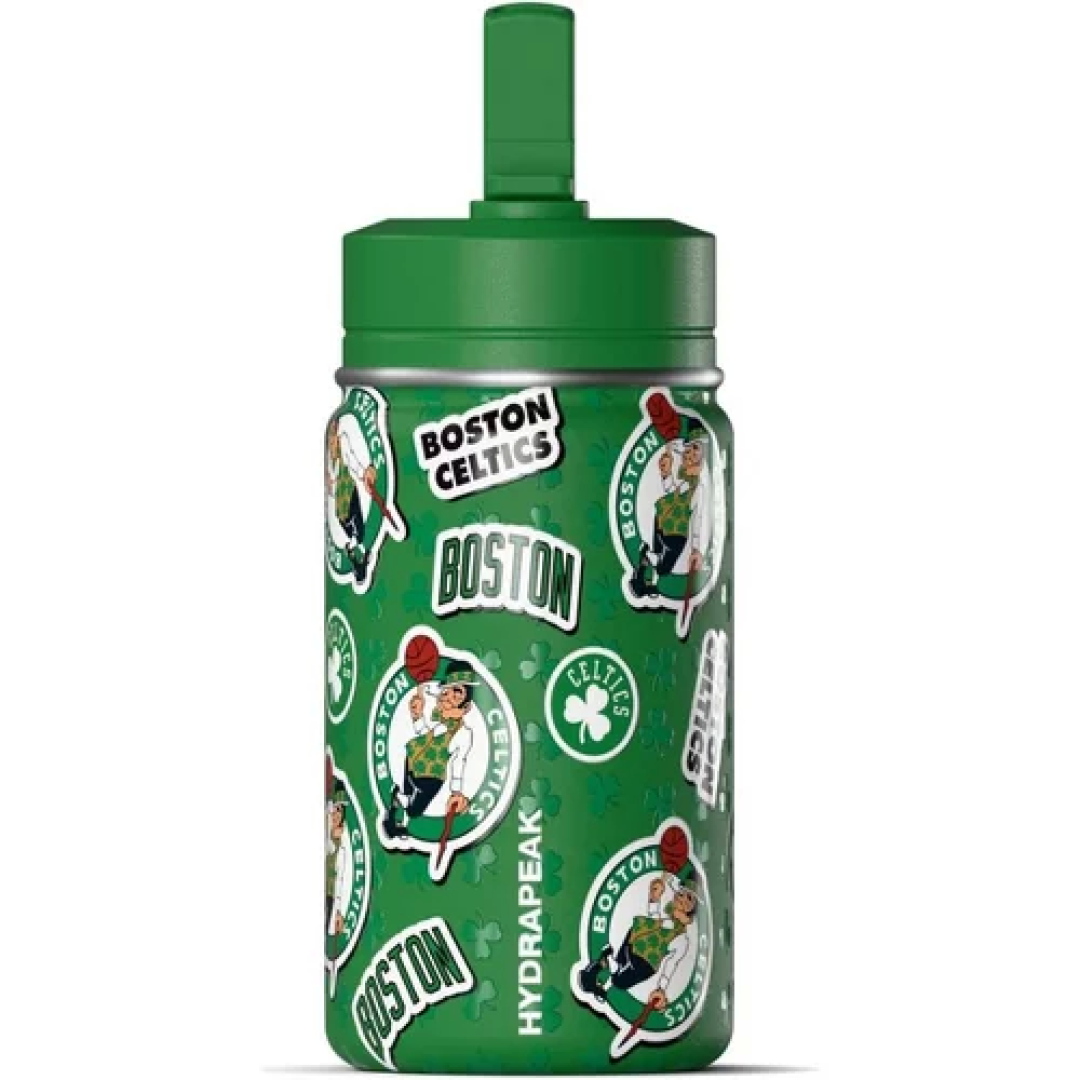 NBA Boston Celtics 14oz Kids Stainless Steel Water Bottle With Straw Lid and Flexible Handle