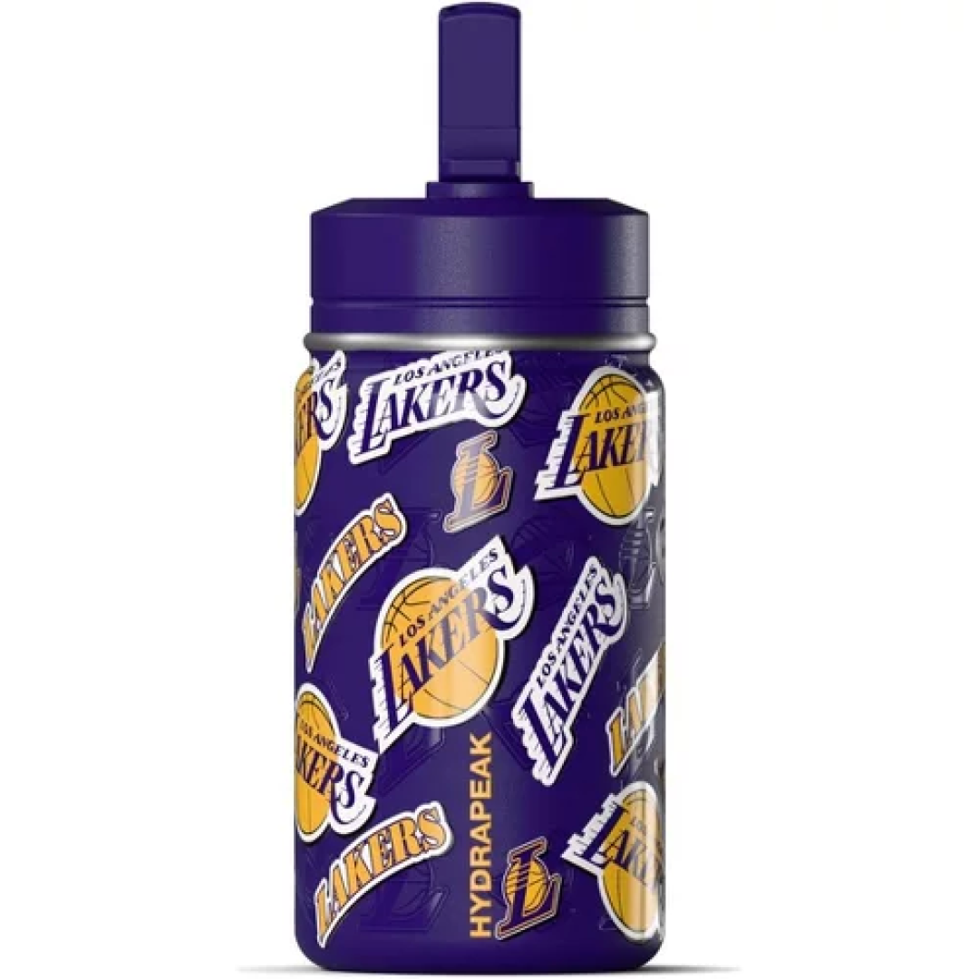 NBA Los Angeles Lakers 14oz Kids Stainless Steel Water Bottle With Straw Lid and Flexible Handle