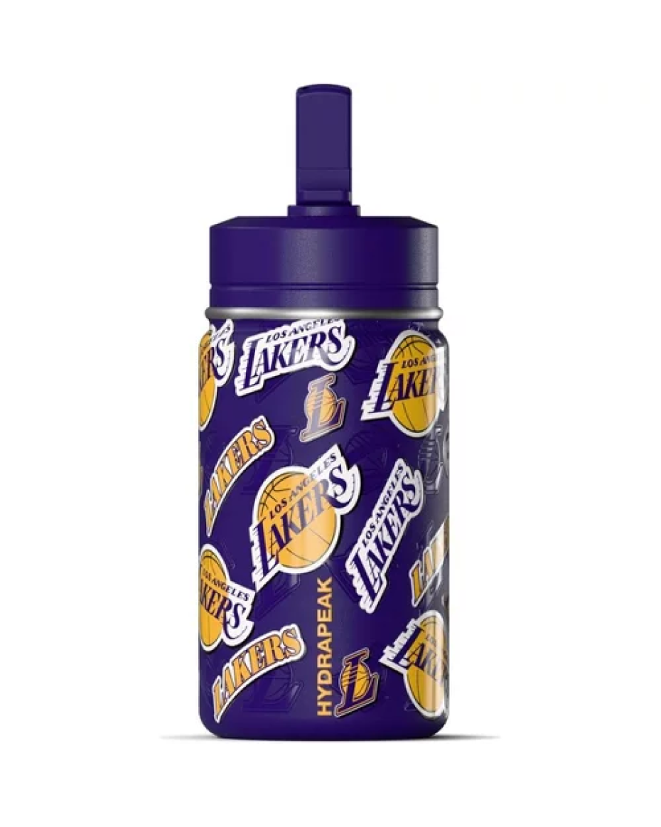 NBA Los Angeles Lakers 14oz Kids Stainless Steel Water Bottle With Straw Lid and Flexible Handle