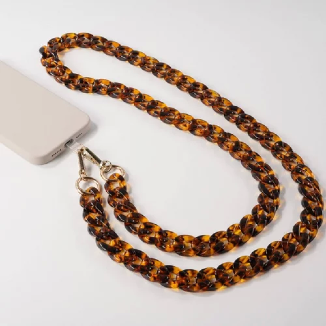 Hello Lux Resin Link Chain Phone Crossbody Strap - Tortoise