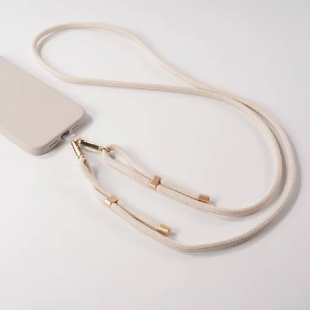 Hello Lux Nylon Rope Phone Crossbody Strap with Gold Accents - Beige